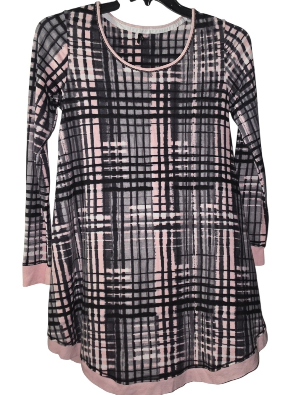 Kensie Dress Long Sleeve Black Pink Plaid XS
